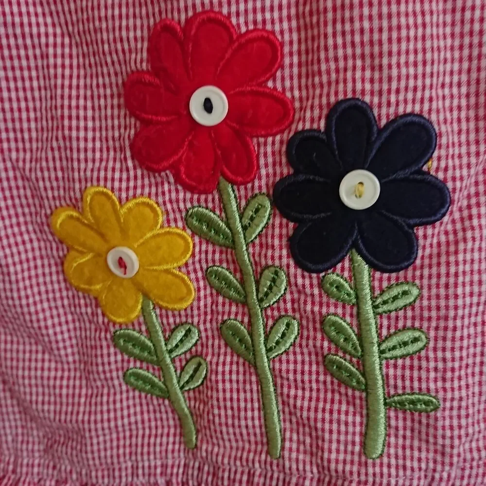 Samara red white gingham dress with floral Applique Dress size 4T